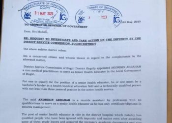 Bugiri District Service Commission in trouble: Non-medical practitioner appointed Health Educator, concerned citizen petitions IGG