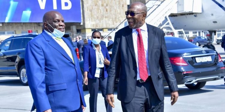 Ambassador Moses Kizige receives Dr. Rugunda in Moscow for peace talks between Putin and Zelenskyy