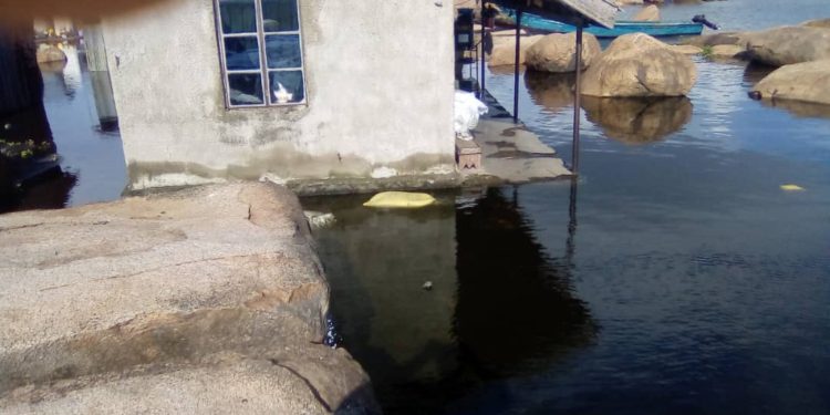 Tension rises as L. Victoria swallows up 100 households, police detach and URA offices as hundreds are displaced in Namayingo