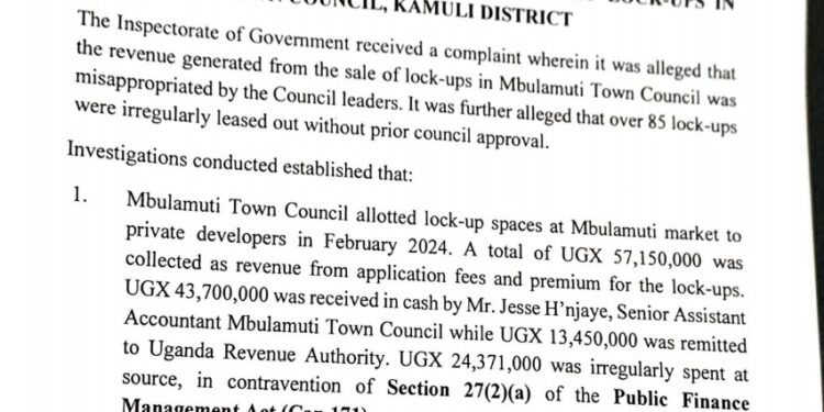 Mbulamuti Town Council Leaders in Hot Soup Over Lock-Up Scandal as IG Orders Disciplinary Action