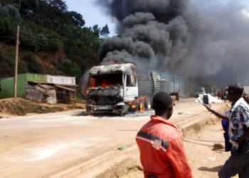 WFP cargo truck guts fire in Kabale, food items worth millions lost